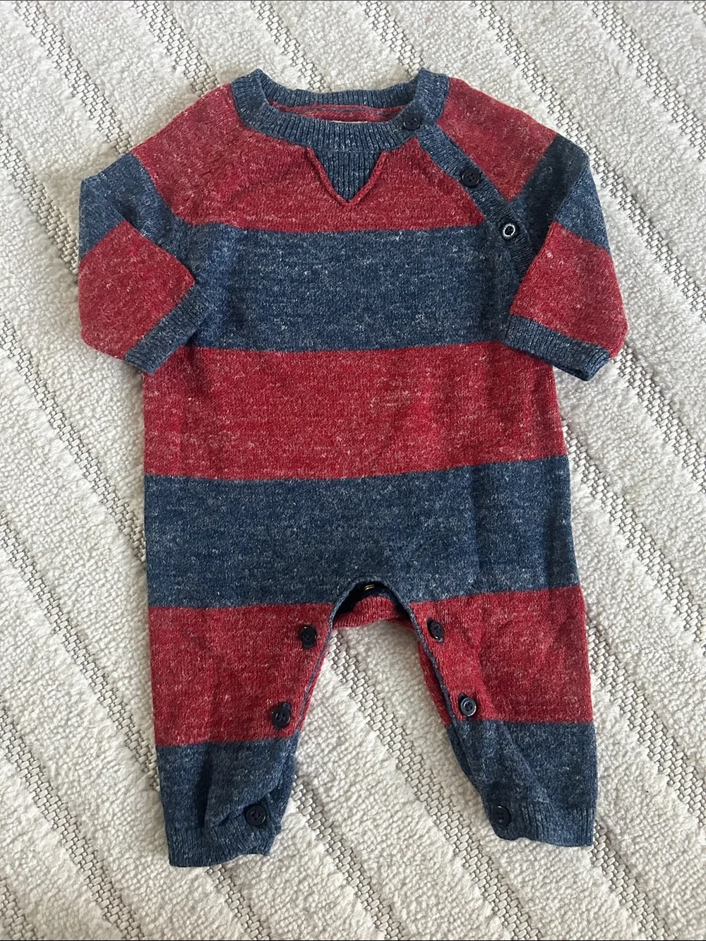 GAP Red & Navy Striped Knit Baby Footie